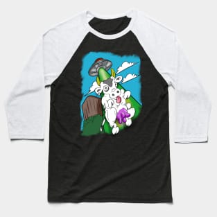 Cow abducted by a flaying saucer with lasers Baseball T-Shirt